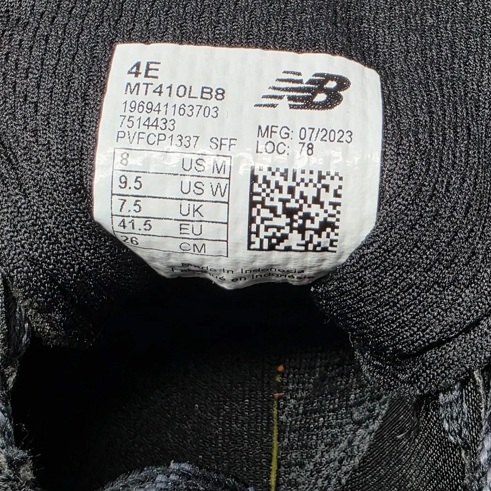 New Balance 410 V8 Trail Running Shoes Sneakers Phantom Black MT410LB8 Mens 8 4E